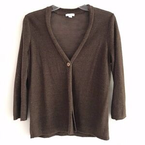 J Jill | Linen Blend One Button Cardigan Womens XS Brown 3/4 Sleeves Knit Vneck